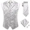 Men's Vests Hi-Tie Silk Waistcoat Tie Hanky Cufflinks Set Jacquard Western Sleeveless Jacket Vest Pink Purple Gold Blue Green Grey XXL