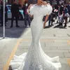 White Feather Mermaid Long Evening Dresses 2020 Bateau Neck Vintage Lace Fishtail Formal Party Prom Dresses Custom Made237G