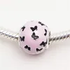 100% 925 Sterling Silver Abstract Bead Charm avec émail rose Convient aux bijoux européens Pandora Bracelets Necklaces251u