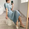 2023 Issey Pleated Dress Women's Short Sleeve Long Dress Summer New Style Solid Color Dress