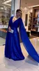 Royal Blue Sequins Evening V Neck Chiffon Cape Sleeve Formal Wear Pleated Floor Length Party Dresses For Women 415