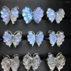 حلقات الكتلة 1 PC Fengbaowu Natural Blue Moonstone Butterfly Ring 925 Sterling Silver Reiki Healing Mode Modely Gift for Women