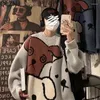 Men's Sweaters Men Dog Print Knit Sweater Aesthetic Harajuku Oversized Pullover Cute Winter Female Casual Kawaii Preppy