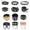 Spiked Studded Armband Zwart Lederen Klinknagels Punk Armband Manchet Wrap Bangle Drukknoop Metalen Polsband voor Mannen Vrouwen L230704