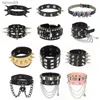 Bracelet clouté à pointes Rivets en cuir noir Bracelet punk Bracelet manchette Bracelet bouton pression Bracelet en métal pour hommes femmes L230704