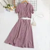 Arbeitskleider Sommerkleid Sets Twomen Zweiteilige kurze Puffärmel Crop Tops mit Röcken Anzug Solide Csauale Damenbekleidung Vintage Outfits