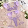 wholesale Tenue transparente elle en dentelle sexy ensembles de lingerie ensemble quatre pièces en plumes chaîne de couture en dentelle ensemble de sous-vêtements sexy multicolore oln1239