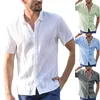 Men's Casual Shirts Short-Sleeved Cotton Linen Summer Solid Color Turn-down Collar Quick Drying Beach Style Plus Size
