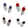 Mode crâne main boucles d'oreilles femmes mode créatif gothique alliage rouge Rose fleurs boucles d'oreilles Halloween fête bijoux cadeaux