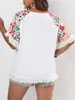 Women's Plus Size TShirt Finjani Tshirt Floral Print Fringe Trim Short Sleeve Round 2023 Neck 230719