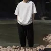 メンズTシャツ夏の中国語スタイルルーズソリッドカラー特大シャツメンズ衣料品ハラジュクカジュアル半袖プラスサイズブラックトップス男性