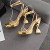 Gold Dress Sandals Platform Ankle Tie Shaped Heel Pump Women's Green Narrow Band Party Shoes High Heels 230720 3468 s