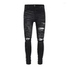 Jeans Homme MX1 DENIM ITALIEN DÉTRESSE SKINNY Élastique Stretch Slim Fit Pantalon Déchiré Hip Hop Détruit Pantalon Trous Cassés