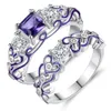 Amethyst Edelstein Zirkon Diamant Ringe Set für Frauen lila Kristall Emaille Weißgold Anillos Mujer Schmuck Party Mode bijoux279v