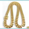 Colliers Pendentifs 10Mm 12Mm 14Mm Miami Cuban Link Hommes 14K Chaînes Plaqué Or Haute Poli Punk Gourmette En Acier Inoxydable H2351