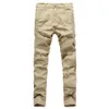 Khaki Biker Jeans Pleated Design Mens Skinny Slim Stretch Denim Pants Hip-Hop Street Ripped Jeans2900