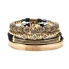 Bracciale regolabile intrecciato in oro di lusso Uomo Perline maschili Corona Nero Cz Zircone Fascino Gioielli in acciaio inossidabile Regalo San Valentino D245y