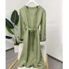 Casual Dresses Birdtree Mulberry Silk Women's Fashion Dress 2023 Summer Heavy Crepe Lantern Sleeve V-Neck Temperament D37583QC