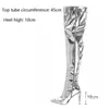 Boots Women Mirror Platform Pointy Toe Punk High Thin Heels Over The Knee Long Autumn Winter Zip Silver Casual Party Shoes 220908 Z230720