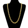 Cadena ed de cuerda larga de 10 mm de grosor y 76 cm Collar pesado de hip hop chapado en oro de 24 quilates para mens274r