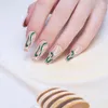 Falsche Nägel Grüne Welle Langer Sarg Fake 24 Stück Ballerina mit Musterkleber auf glänzenden Nagelspitzen für Frauen und