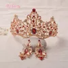 Vintage Baroque Bridal Tiaras Sets Gold Red Crystals Princess Headwear Stunning White Diamonds Wedding Tiaras And Crowns Sets 15 1298H