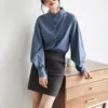 Women's T Shirts Female Office Work Blouse Solid White Tops Big Lantern Sleeve Women Spring Fashion Single Breasted Stand Collar