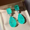 Dingle ljuskrona 2021 Trend 925 Sterling Silver Paraiba Tourmaline Emerald Gemstone Big Drop Earrings for Women Cocktail Party 266s