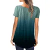 Blusas femininas camisas oversized gradiente tops sexy baixo botão de corte com decote em v manga curta camisetas verão casual pulôver mulheres blusa plissada tees 230719