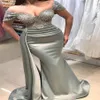 Aso Ebi 2021 árabe plus size cinza sereia vestidos de noite sexy renda frisado cetim baile de formatura festa formal segunda recepção vestidos zj507235m