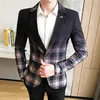 Mode Kleurverloop Plaid Mannen Blazer Slanke Jas Business Casual Single Button Heren Dress Suits Aziatische Maat Blazer Masculino271r