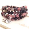 MG0663 Black Vein Rhodonite 108 Mala Bracelet 8 mm Gemstone Ohm Lotus Charm Bracelet Novo Design Feminino Yoga Mala Bracelet2292