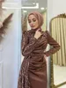 Urban Sexy sukienki szampan z długim rękawem hidżab muzułmański wieczór wysoki szyi islamskie sukienki imprezowe z koralikami arabski kafan szlafraty de