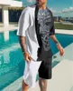 Herrspårspår 3D-tryckt T-shirt Beach Casual Shorts 2-stycken O-hals Suits Men's Training Wear Overdimensionerade herrardräkt Skjortor Herrshorts 230719