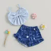 Conjuntos de ropa Pudcoco Toddler Kids Baby Girl 2 piezas Trajes de verano Sin mangas Bow Front Cami Tank Tops Ruffle Shorts Set Ropa 1 6T 230720