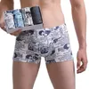 Cuecas masculinas 4 peças boxers estampadas elásticas cintura média antissépticas roupas íntimas macias masculinas
