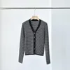 Women's Knits 2023 Summer Women Black And White Stripe Knitted V-neck Slim Fit Pit Striped Long Sleeve Air Conditioned Cardigan