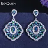 BeaQueen Fancy Damen-Ohrringe, Blau, Grün, mehrfarbig, kubischer Zirkon, Regenbogen, große hängende Tropfen-Ohrringe, Statement-Schmuck, Ac183K