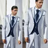 Modische One Button Shiny Silber Grau Bräutigam Smoking spitze Revers Männer Hochzeit Trauzeugen 3 stücke Anzüge Jacke Hosen Weste ti333b