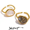 Anillo abierto Yhpup S925 de plata de ley con piedra Natural de cristal ajustable elegante para mujer, joyería fina de piedra lunar dorada INS a la moda