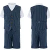 Vestuário formal de verão azul marinho listrado para meninos feito sob encomenda 2 peças ternos bonitos para jantar de formatura de casamento roupas infantis colete calça1948
