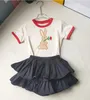 Summer Girls Brand Clothing Sets Cartoon Kids Short Sleeve T-shirts+Skirt Shorts 2pcs Set Children Casual Suit Letters Printed Child Outfits