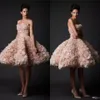 Krikor Jabotian Vintageウェディングドレスストラップレス膝の長さ短いブライダルガウンTulle A-Line Plusサイズブラッシュウェディングドレス241W