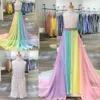 Sequins Romper with AB Stone Rainbow Chiffon Skirt Halter Neck Little Girl Pageant Dress Zipper Back Sleeveless224k