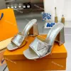 Designer Shake Slifors Women Wearky High Heels Muli Muli in pelle INCHOED Piatti Sunset Slide Slides Summer Beach Metallic Flip di agnello Metallico Flip