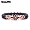 Charm Bracelets Trendy Rose Gold Black Bracelet Lava Stone Pave CZ Imperial Crown And Helmet For Men Or Women Pulseira Hombres222w