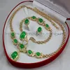 Natural Green Jade Inlay Link Bracelet earrings Ring Necklace Set Gift Box210N