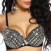 Novo sutiã feminino sexy all-over com strass roupa íntima estilo punk metálico estilo clubwear stripper wear cor prata 201013255p