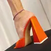 Sandales D'été Femmes Pompes Orange Noir Triangle Talon Épais Sandales Pantoufles Sexy Rue Femme Talons Hauts Parti Peep Toe Chaussures Habillées L230720