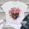 Süßes Blumen-Ring-Katze-Kurzarm-T-Shirt-Oberteil Mädchen-Muster-Kurzarm-T-Shirt Damen